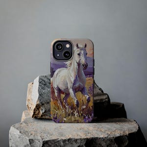 Majestic White Stallion Phone Case: Golden Meadow Oil Painting