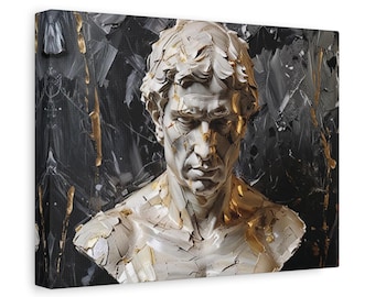 Abstract Marble Bust Canvas: Black & Gold Sculpture Art Print