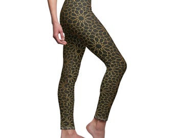 Golden Moroccan Pattern Leggings: Seamless Yoga Pants, Workout Wear