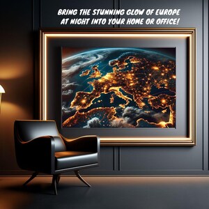Vue Aérienne Nocturne de l'Europe | Téléchargement Numérique ou Impression Premium | Décor Carte pour Maison ou Bureau