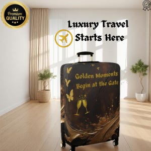 Gold Floral Travel Suitcase Cover: Durable Luggage Protector