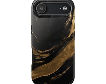 Schwarz und Gold Handyhülle - Abstraktes, minimalistisches Design, schlanker, künstlerischer Stil für iPhone & Samsung