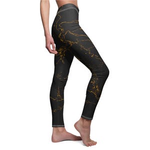 Leggings, Gold Marble Legging, Women&#39;s Casual Yoga Pants, Stretchy Workout Tights, Athleisure Wear, Trendy Fitness Leggings