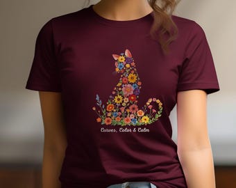 Floral Cat T-Shirt: Boho Cat Lover Gift - Bella Canvas Unisex Tee