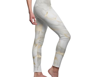 White Gold Marble Leggings: High Waisted Yoga Pants, Designer Activewear