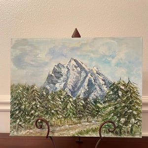Original Oil Painting | Snowy Mountain & Pine Trees  | Nature Art | Landscape | Vintage Wall Art |