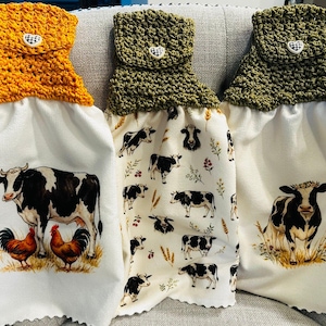 Crocheted top | Kitchen towel | Cows and Chicken collection | Farm Life | Home Decor Gift