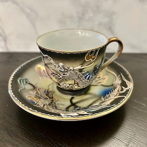 Vintage 1950s Japanese Moriage DRAGONWARE Demitasse Teacup and Saucer Handpainted image 1