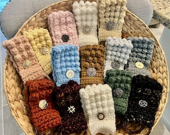 Crochet Towel Holders | Unique accent buttons, wider loop design - Multiple colors | home decor gift