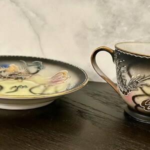 Vintage 1950s Japanese Moriage DRAGONWARE Demitasse Teacup and Saucer Handpainted image 2