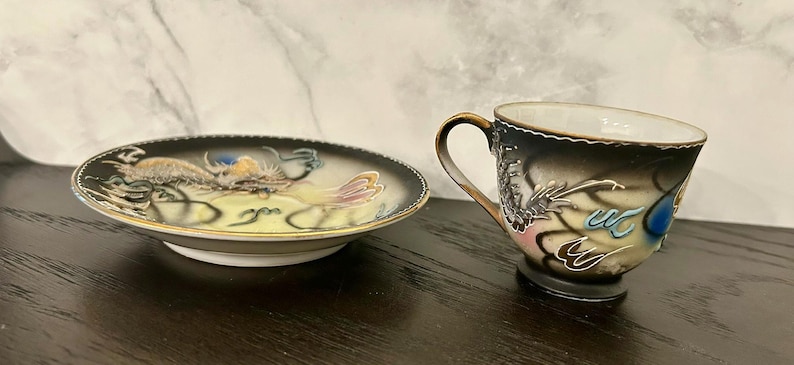 Vintage 1950s Japanese Moriage DRAGONWARE Demitasse Teacup and Saucer Handpainted image 2