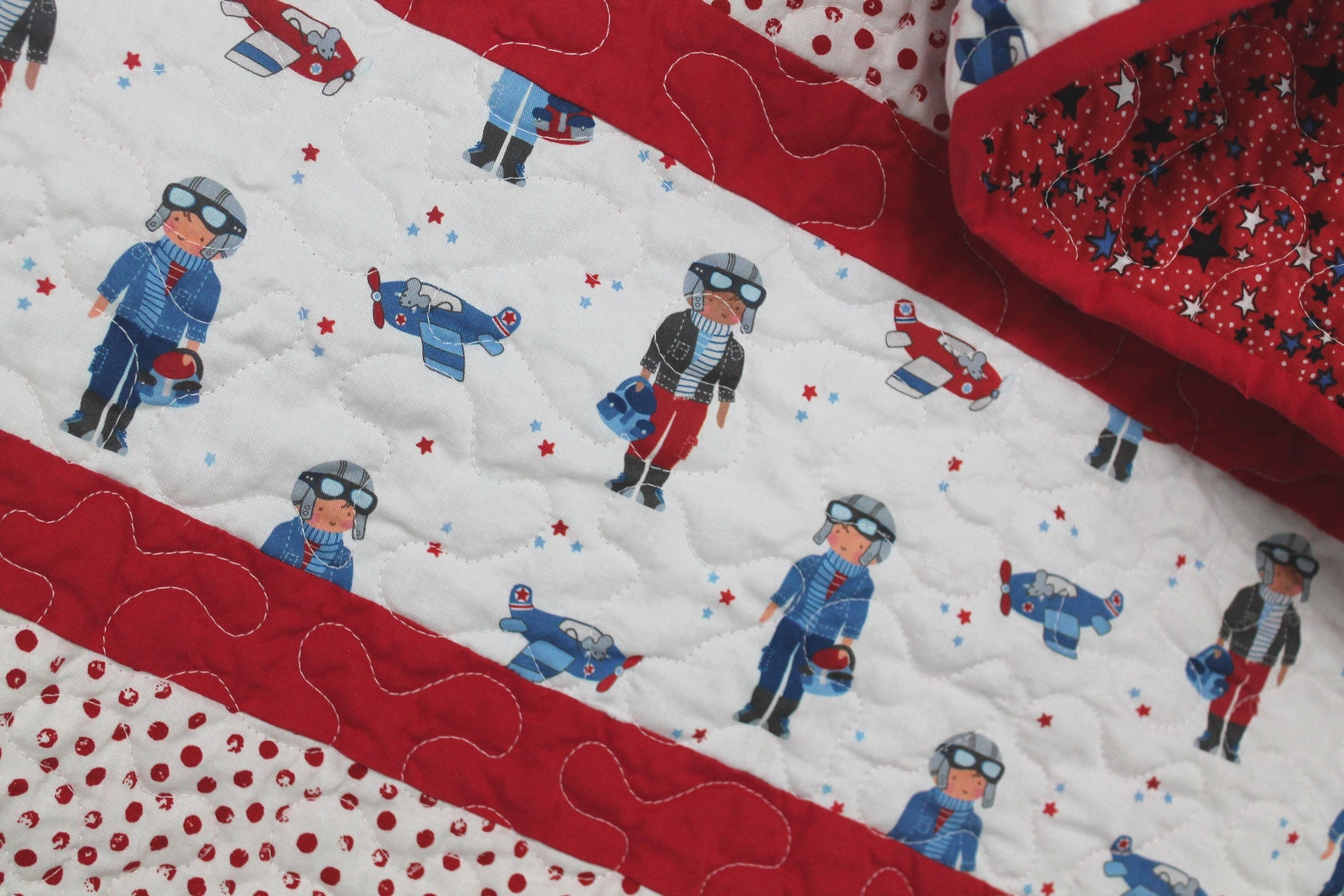 Aviator Pilot Baby Quilt Shower Gift Red White Blue Etsy