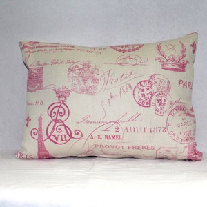 Pink French Postal Fabric Lumbar Pillow Cover 12 x 16  free shipping