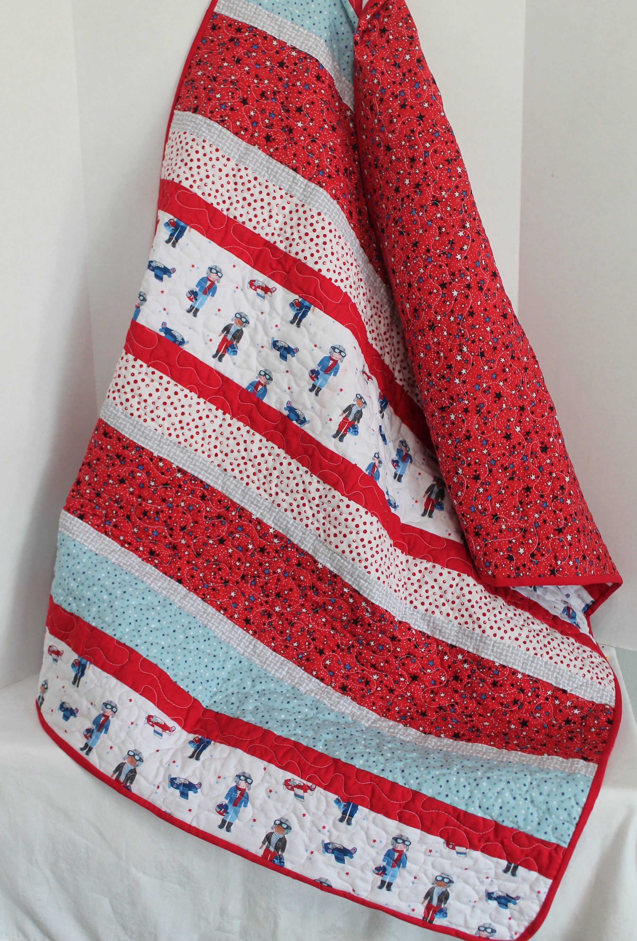 Aviator Pilot Baby Quilt Shower Gift Red White Blue Etsy