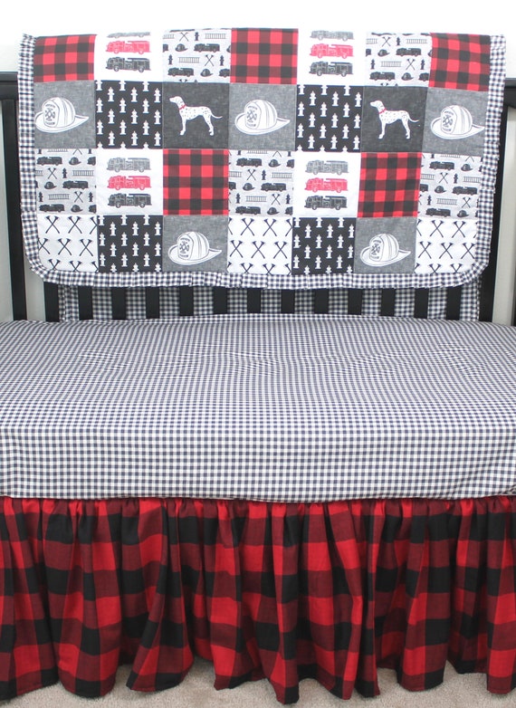 Piece Firefighter Crib Set Quilt Sheet Crib Skirt