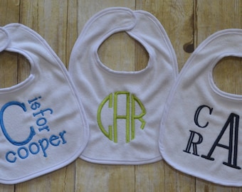 Monogrammed terry cloth bib.