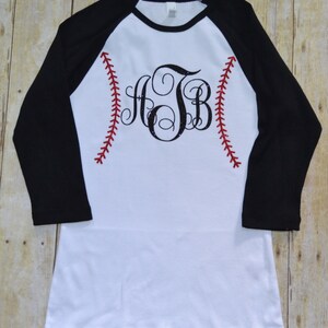 Monogrammed 3/4 sleeve baseball shirt.