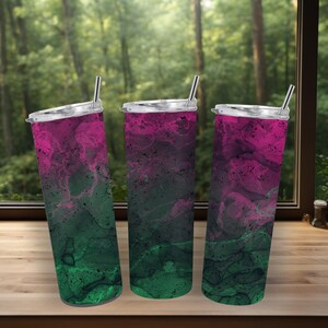 Tumbler Wrap, 20oz, Pink, green alcohol ink swirls