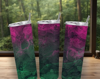 Tumbler Wrap, 20oz, Pink, green alcohol ink swirls