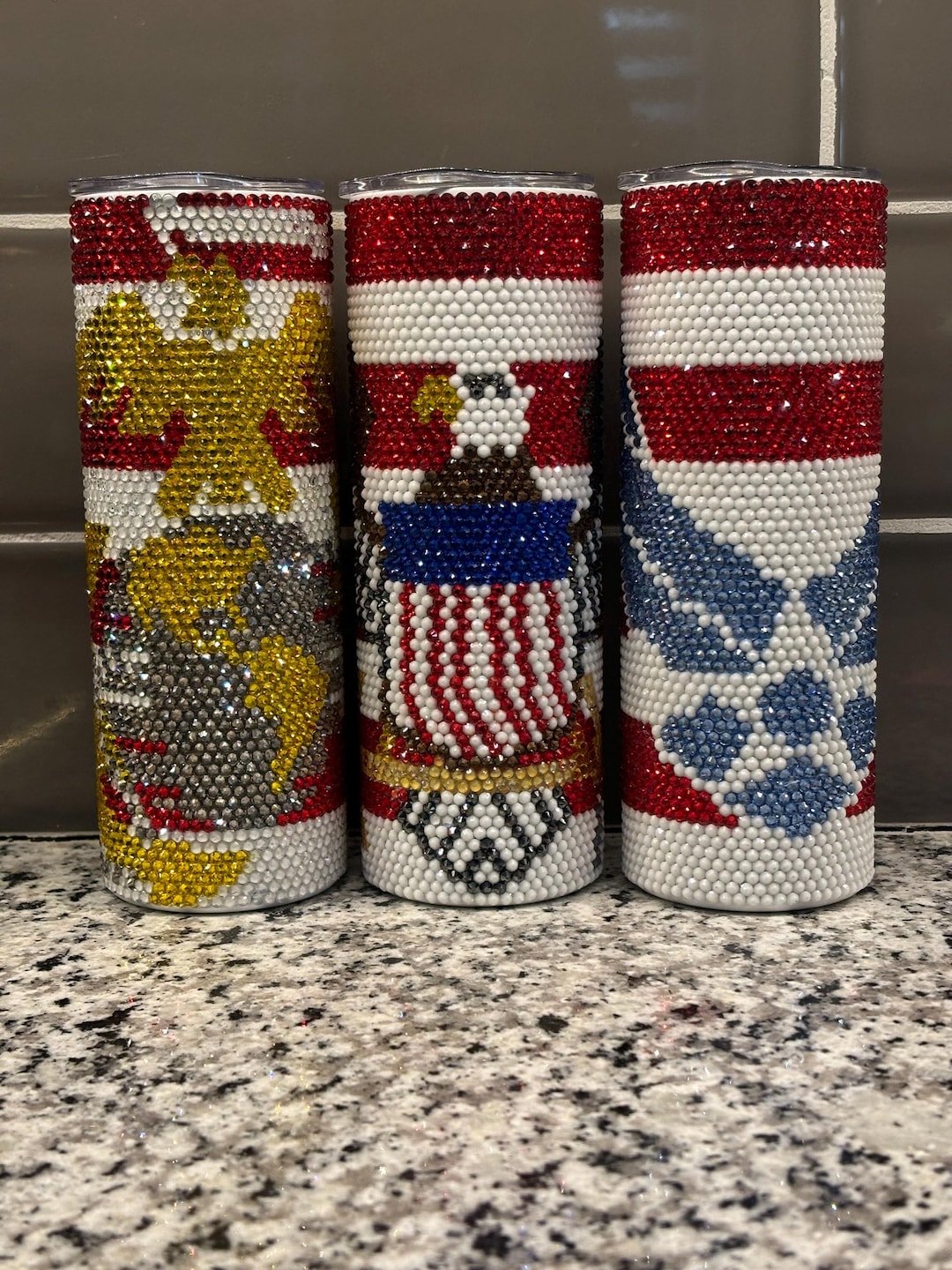 Military Rhinestone Logo Military Rhinestone Tumbler, 20oz Tumbler, Rhinestones, Red White and ...