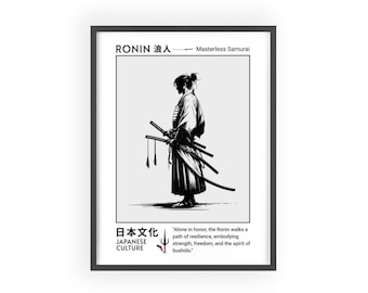 Ronin Samurai Print | Japanese Warrior Art Print | Zen Samurai Wall Art | Minimalist Poster Art Design | Framed Canvas | Ready To Hang