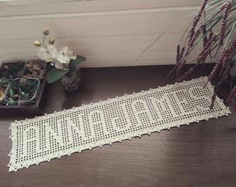 Personalized crochet name doily. Custom family name, last name, letter, word. Wedding decor. Anniversary Birthday gifts. Knit Heirloom gift