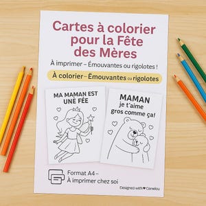 Kit imprimable Fête des Mères – Cartes à colorier, bons à offrir & certificat | Activités enfants à imprimer