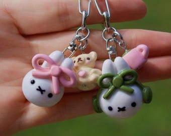 Miffy Keychain, Matcha or Teddy Bear || handmade polymer clay keychain, bag charm, trinket