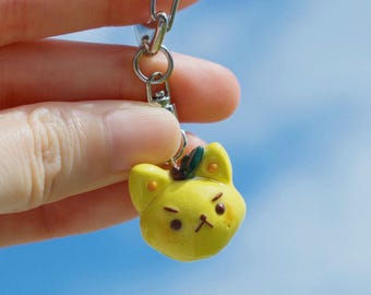 Sourpuss Keychain || grumpy lemon cat, handmade polymer clay keychain, bag charm, trinket