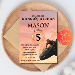 Editable How to Train Your Dragon 2025 Birthday Party Invitation