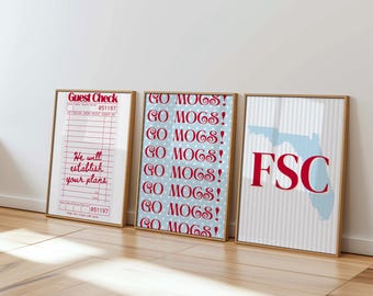 FSC-afdrukken: Florida Southern College slaapzaal/appartement decor, scharlaken en wit (digitale download)