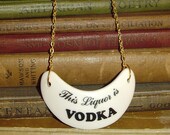 Vintage liquor tag necklace vodka necklace with gold chain made by MAB