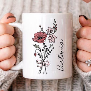Personalized Birth Flower Mug: Custom Ceramic Coffee Mug