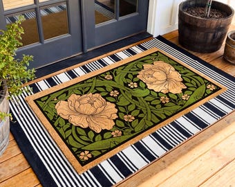 Greenery Doormat, Vintage Floral Door Mat, Housewarming Gift, Botanical Mat