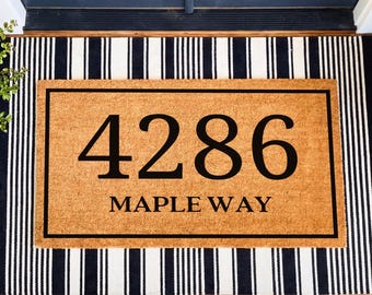 Personalized Address Doormat, Housewarming Gift, Custom House Number Door Mat