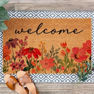 Wildflower Welcome Doormat, Floral Front Door Mat, Housewarming Gift,Coir Doormat, Cute Spring Porch Decor, Welcome Mat,Spring Doormat