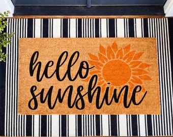 Hello Sunshine Doormat, Housewarming Gift, Summer Front Door Mat
