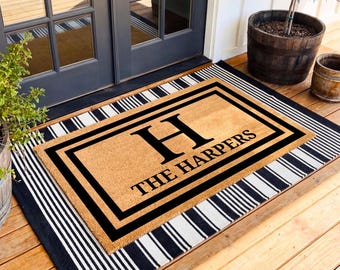 Personalized Monogram Doormat, Custom Last Name Welcome Mat, Initial Door Mat