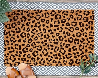 Leopard Print Coir Doormat: Natural Fiber Outdoor Mat