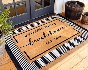 Custom Beach House Doormat, Housewarming Gift, Personalized Welcome to Our BeachHouse Door Mat