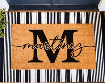 Personalized Monogram Family Name Doormat, Housewarming Gift, Custom Last Name Welcome Mat