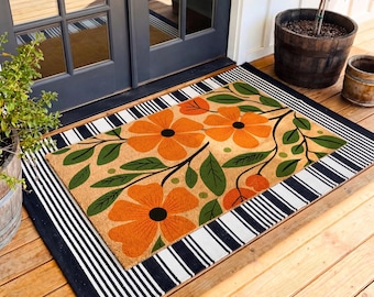 Spring Welcome Doormat, Housewarming Gift, Modern Floral Door Mat
