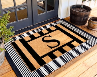 Personalized Monogram Doormat, Custom Initial Welcome Mat, Modern Front Door Decor, Housewarming Gift