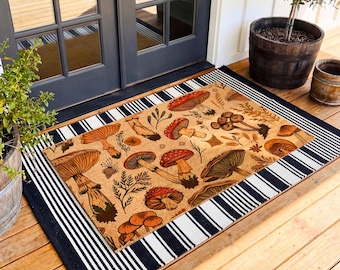 Mushroom Doormat Housewarming Gift, Fall Cottagecore Decor, Botanical Welcome Mat
