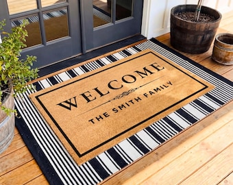 Personalized Welcome Doormat Housewarming Gift, Custom Family Name Door Mat