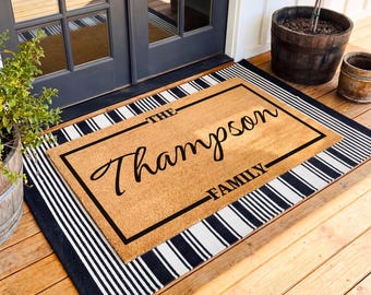 Personalized Family Name Doormat, Modern Welcome Mat, Housewarming Gift