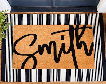 Custom Script Last Name Doormat, Housewarming Gift, Personalized Family Welcome Mat