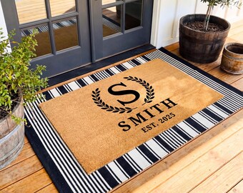 Custom Family Name Doormat, Monogram Coir Mat with Est Date, Housewarming Closing Gift