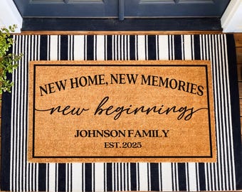 New Home Doormat Personalized Housewarming Gift, Custom Family Name Welcome Mat