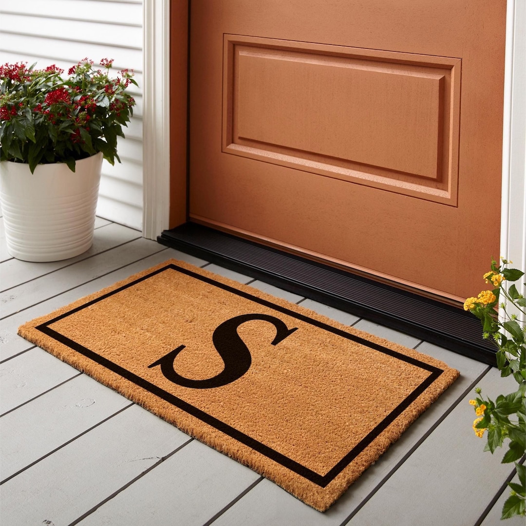Simple Monogram Letter Door Mat, Custom Initial Entryway Mat ...